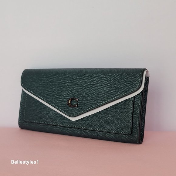 COACH Wyn Envelope Crossgrain Leather Wallet- Forest color ⭐ - Picture 4 of 16